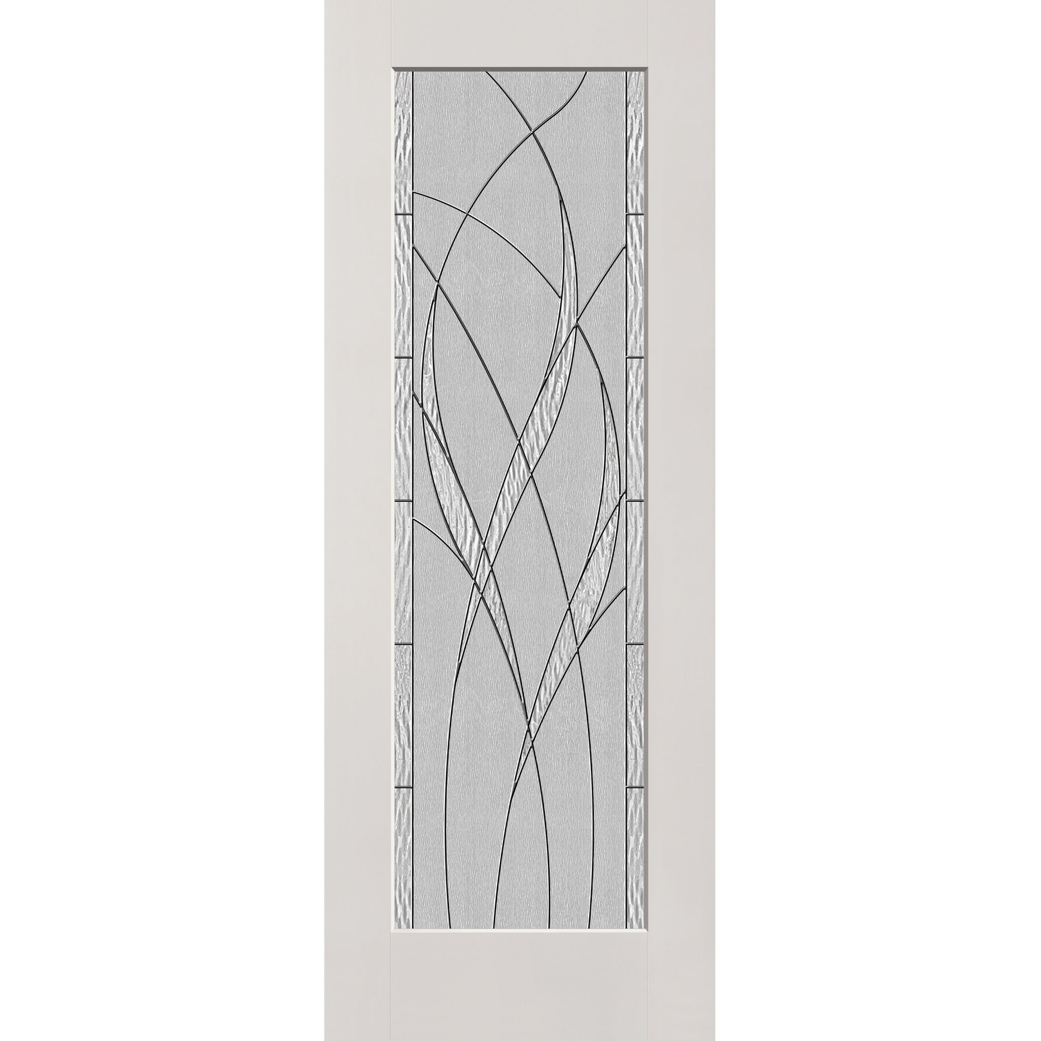 Waterside flush glazed hurricane-rated fiberglass entry door, full lite, 36" x 96", white satin smooth finish, Black Chrome caming