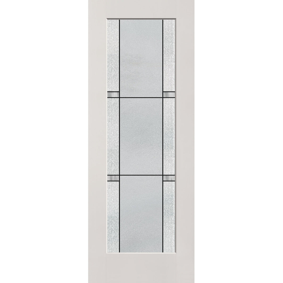Dexter flush glazed fiberglass entry door, full lite, 36" x 96", white satin smooth finish, Black Aluminum caming