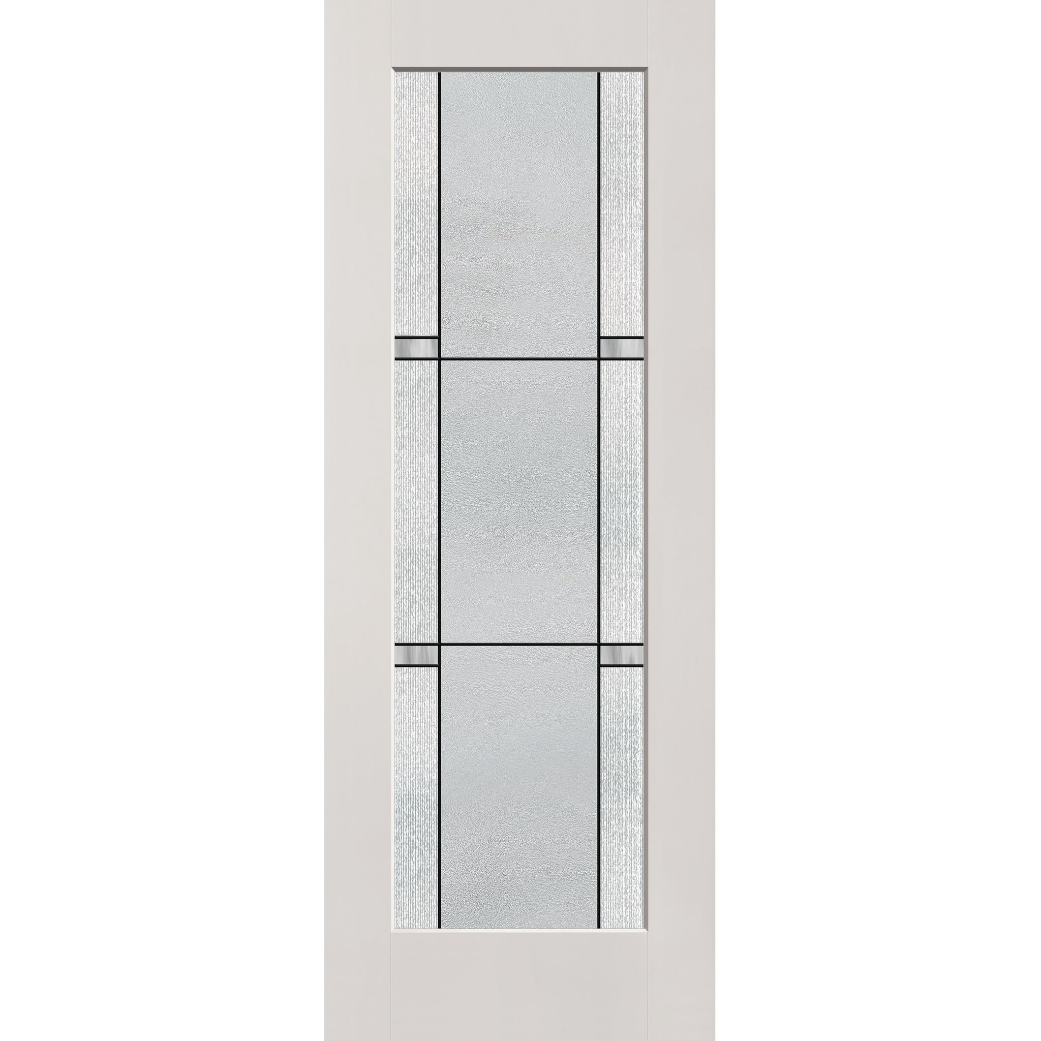 Dexter flush glazed fiberglass entry door, full lite, 36" x 96", white satin smooth finish, Black Aluminum caming