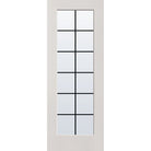 12 light grille flush glazed fiberglass entry door, full lite, 36" x 96", white satin smooth finish, black grilles between glass