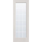 18 light grille flush glazed fiberglass entry door, full lite, 36" x 96", white satin smooth finish, white grilles between glass