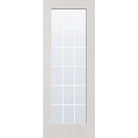 18 light grille flush glazed fiberglass entry door, full lite, 36" x 96", white satin smooth finish, white grilles between glass