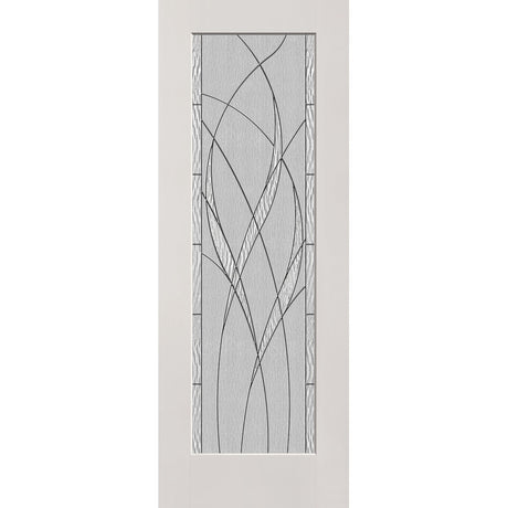 Waterside flush glazed fiberglass entry door, full lite, 36" x 96", white satin smooth finish, Black Chrome caming