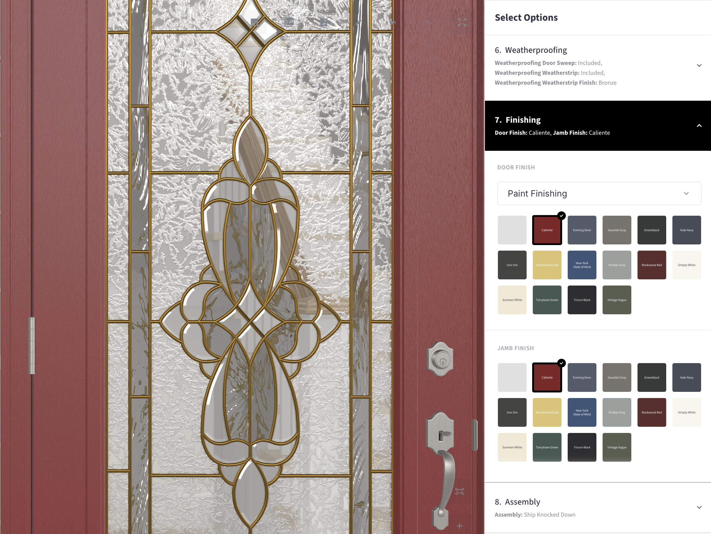 Select your door finish color and assembly