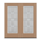 Double Austin Flush Glazed Fiberglass Entry Door System - Full Lite, Tan Woodgrain