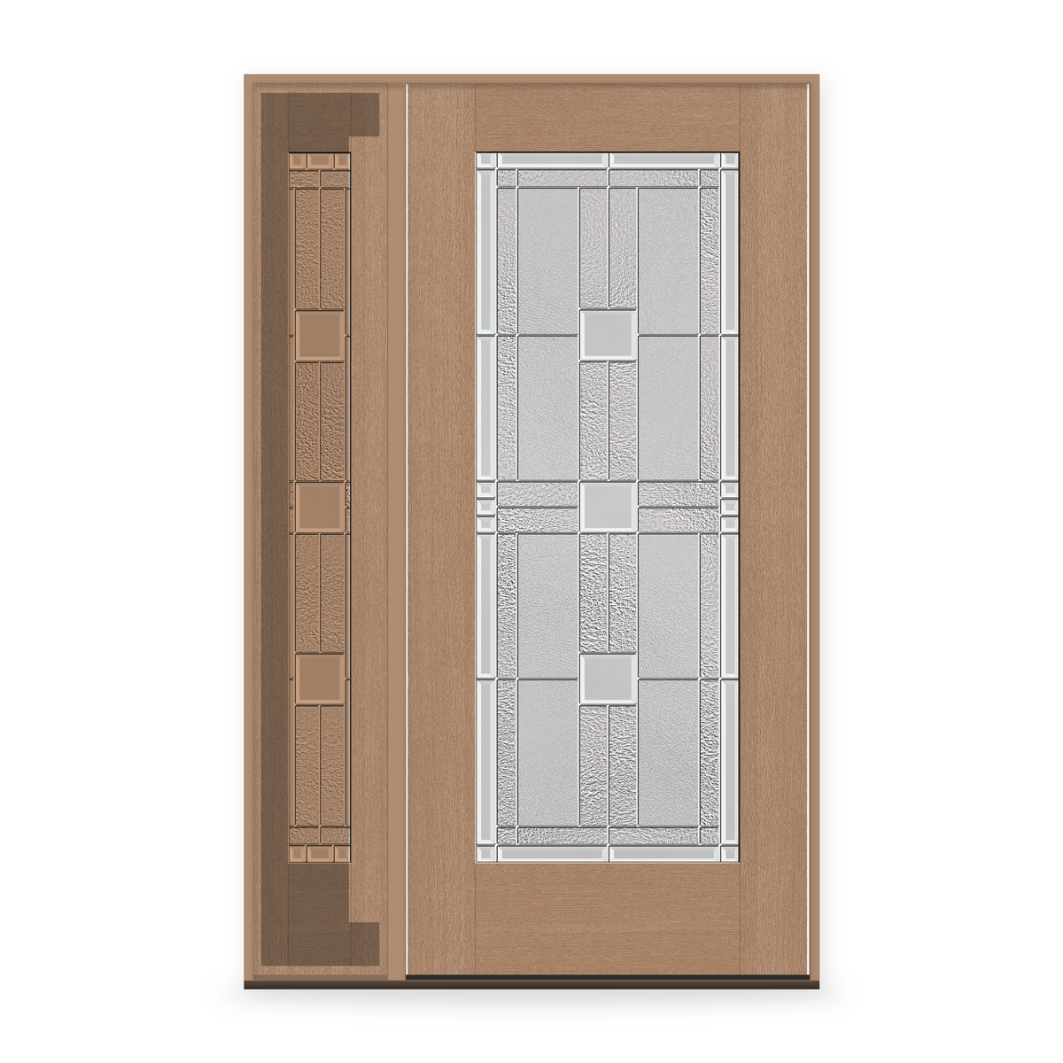 Austin Flush Glazed Fiberglass Entry Door System with Sidelite - Full Lite, Tan Woodgrain
