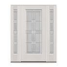 Austin Flush Glazed Fiberglass Entry Door System with Two Sidelites - Full Lite, White Satin Smooth