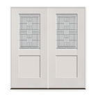 Double Austin Flush Glazed Fiberglass Entry Door System - Half Lite Shaker, White Satin Smooth