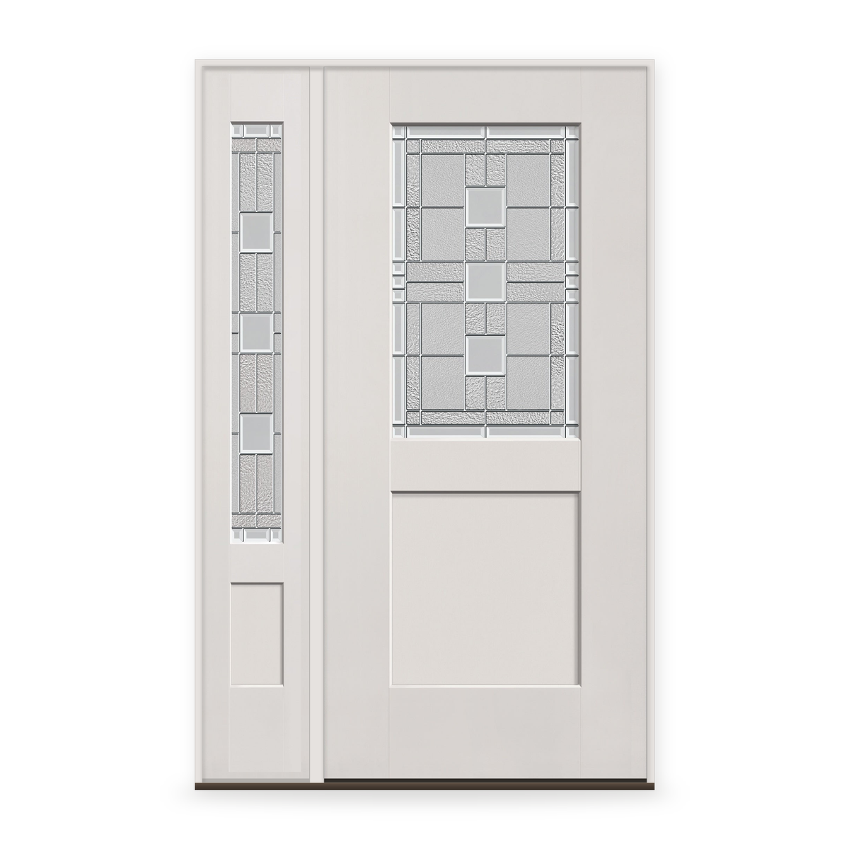 Austin Flush Glazed Fiberglass Entry Door System with Sidelite - Half Lite Shaker, White Satin Smooth