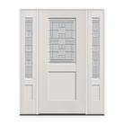 Austin Flush Glazed Fiberglass Entry Door System with Two Sidelites - Half Lite Shaker, White Satin Smooth