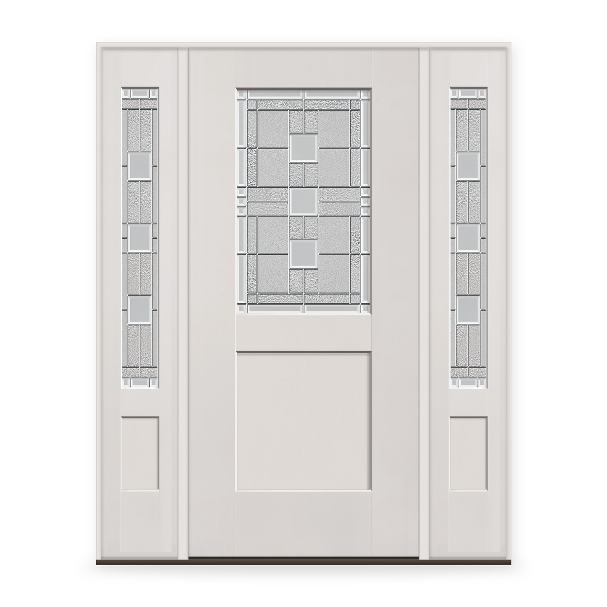 Austin Flush Glazed Fiberglass Entry Door System with Two Sidelites - Half Lite Shaker, White Satin Smooth