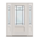 Berkley Flush Glazed Fiberglass Entry Door System with Two Sidelites - 3/4 Lite Shaker, White Satin Smooth