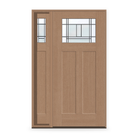 Berkley Flush Glazed Fiberglass Entry Door System with Sidelite - Craftsman 2 Panel, Tan Woodgrain