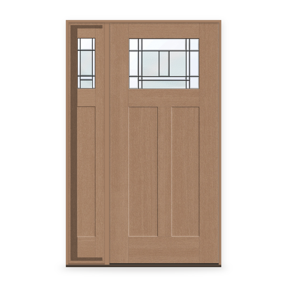 Berkley Flush Glazed Fiberglass Entry Door System with Sidelite - Craftsman 2 Panel, Tan Woodgrain