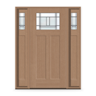 Berkley Flush Glazed Fiberglass Entry Door System with Two Sidelites - Craftsman 2 Panel, Tan Woodgrain