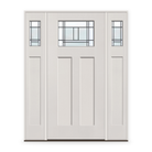 Berkley Flush Glazed Fiberglass Entry Door System with Two Sidelites - Craftsman 2 Panel, White Satin Smooth