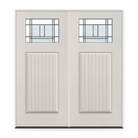 Double Berkley Flush Glazed Fiberglass Entry Door System - Craftsman Plank, White Satin Smooth
