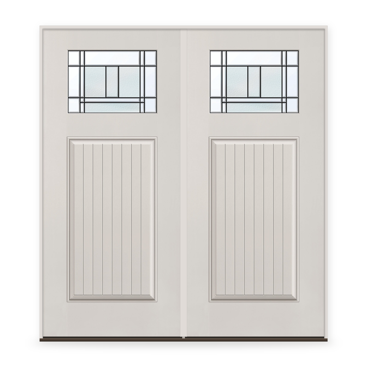 Double Berkley Flush Glazed Fiberglass Entry Door System - Craftsman Plank, White Satin Smooth
