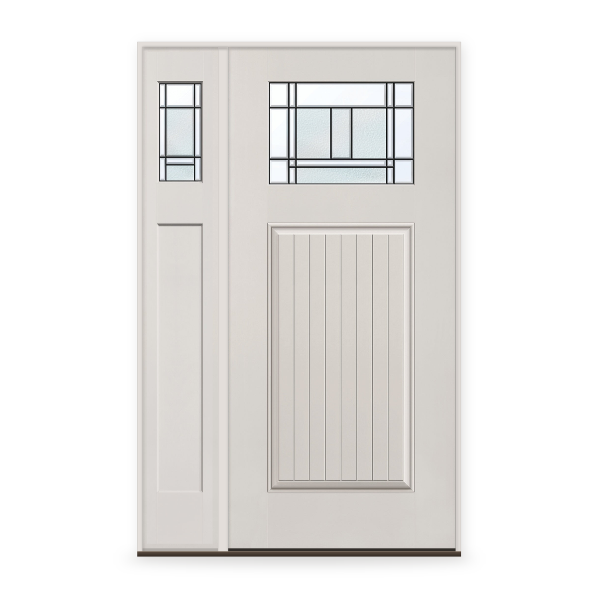 Berkley Flush Glazed Fiberglass Entry Door System with Sidelite - Craftsman Plank, White Satin Smooth