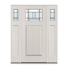 Berkley Flush Glazed Fiberglass Entry Door System with Two Sidelites - Craftsman Plank, White Satin Smooth