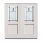 Double Berkley Flush Glazed Fiberglass Entry Door System - Half Lite Shaker, White Satin Smooth