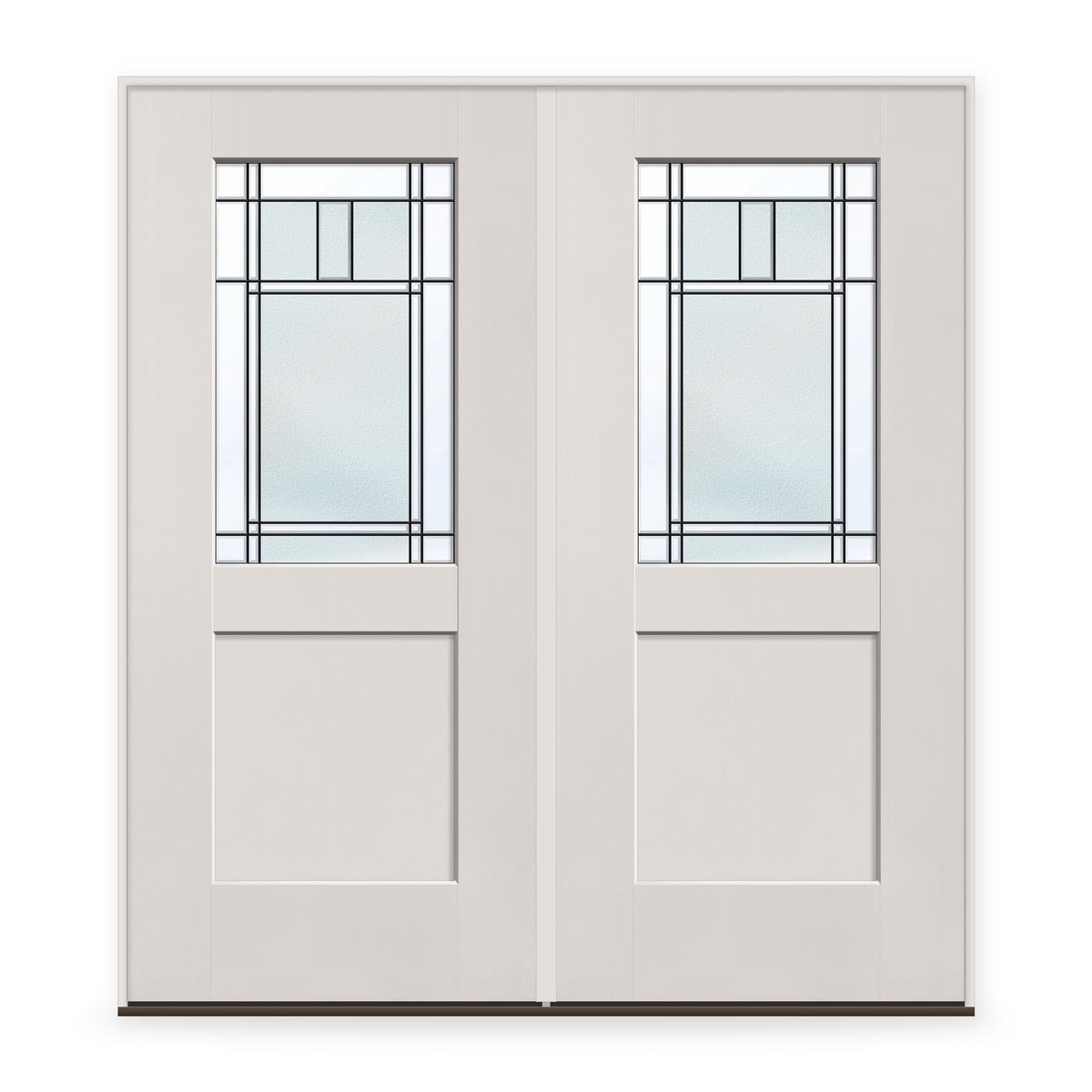 Double Berkley Flush Glazed Fiberglass Entry Door System - Half Lite Shaker, White Satin Smooth