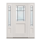 Berkley Flush Glazed Fiberglass Entry Door System with Two Sidelites - Half Lite Shaker, White Satin Smooth