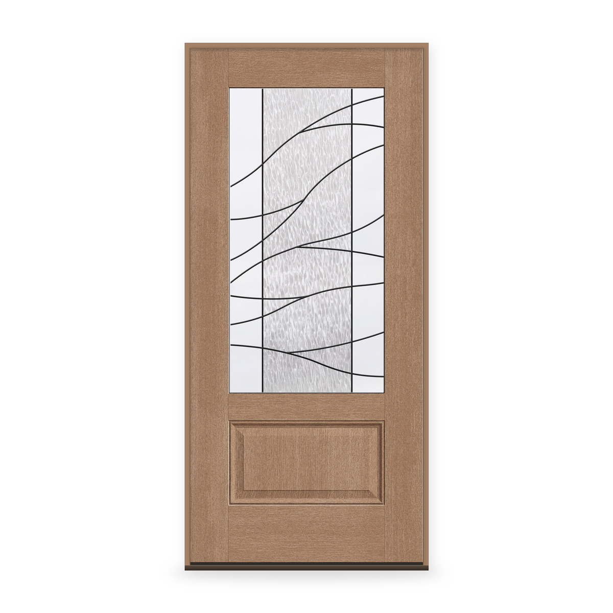Prehung Briselle Flush Glazed Fiberglass Entry Door System - 3/4 Lite, Tan Woodgrain
