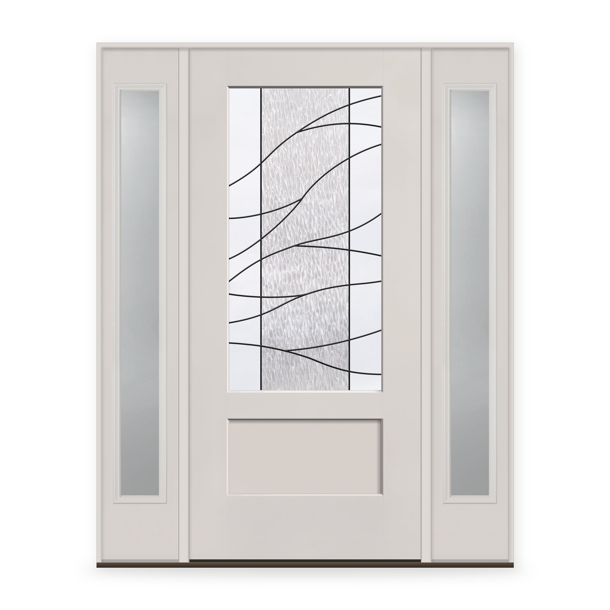 Briselle Flush Glazed Fiberglass Entry Door System with Two Sidelites - 3/4 Lite Shaker, White Satin Smooth