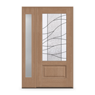Briselle Flush Glazed Fiberglass Entry Door System with Sidelite - 3/4 Lite, Tan Woodgrain