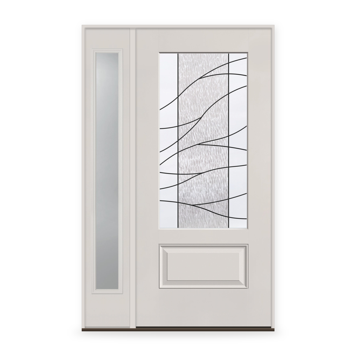 Briselle Flush Glazed Fiberglass Entry Door System with Sidelite - 3/4 Lite, White Satin Smooth
