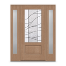 Briselle Flush Glazed Fiberglass Entry Door System with Two Sidelites - 3/4 Lite, Tan Woodgrain