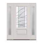 Briselle Flush Glazed Fiberglass Entry Door System with Two Sidelites - 3/4 Lite, White Satin Smooth