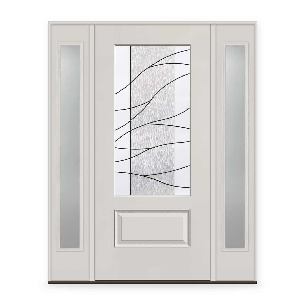Briselle Flush Glazed Fiberglass Entry Door System with Two Sidelites - 3/4 Lite, White Satin Smooth