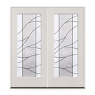 Double Briselle Flush Glazed Fiberglass Entry Door System - Full Lite, White Satin Smooth