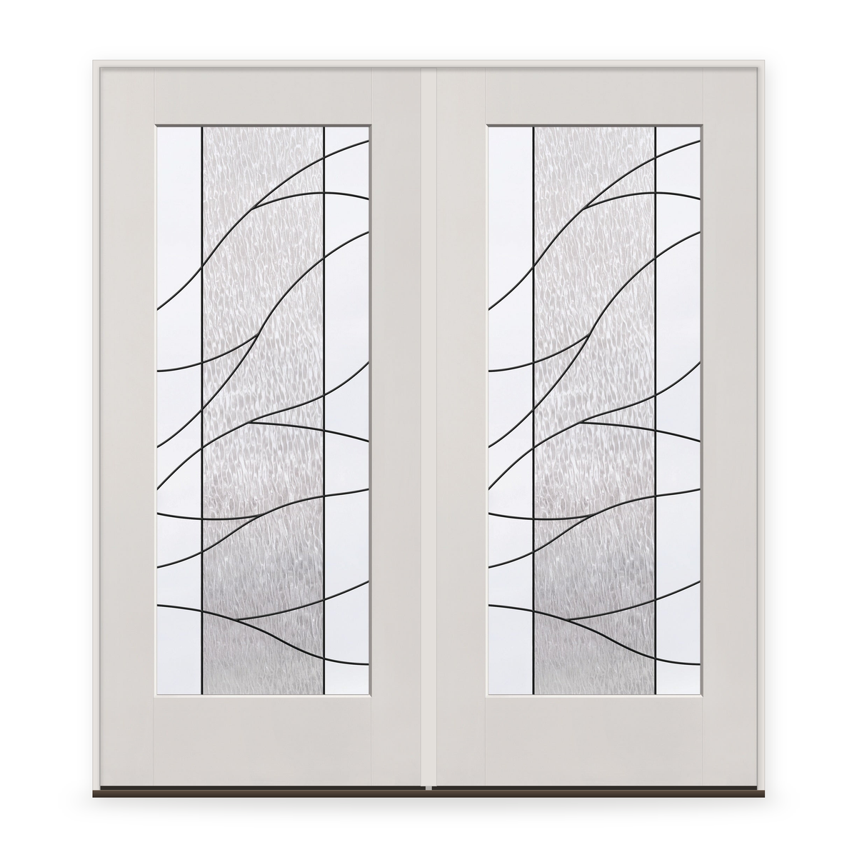 Double Briselle Flush Glazed Fiberglass Entry Door System - Full Lite, White Satin Smooth