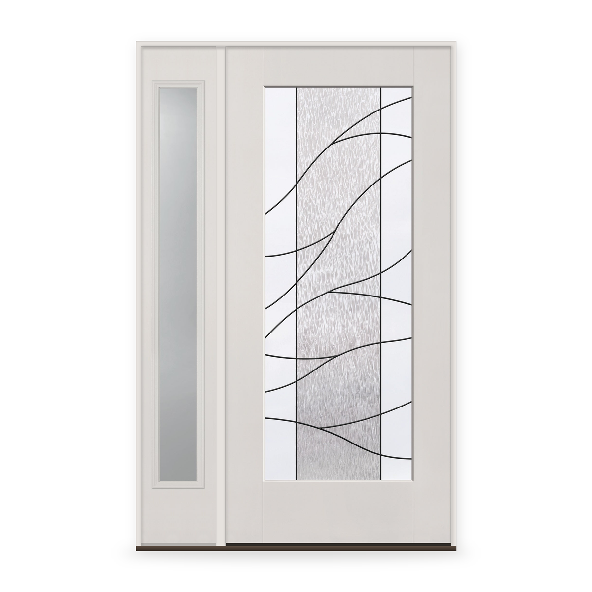 Briselle Flush Glazed Fiberglass Entry Door System with Sidelite - Full Lite, White Satin Smooth