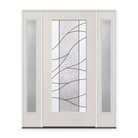Briselle Flush Glazed Fiberglass Entry Door System with Two Sidelites - Full Lite, White Satin Smooth