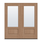 Double Clear Flush Glazed Fiberglass Entry Door System - 3/4 Lite, Tan Woodgrain