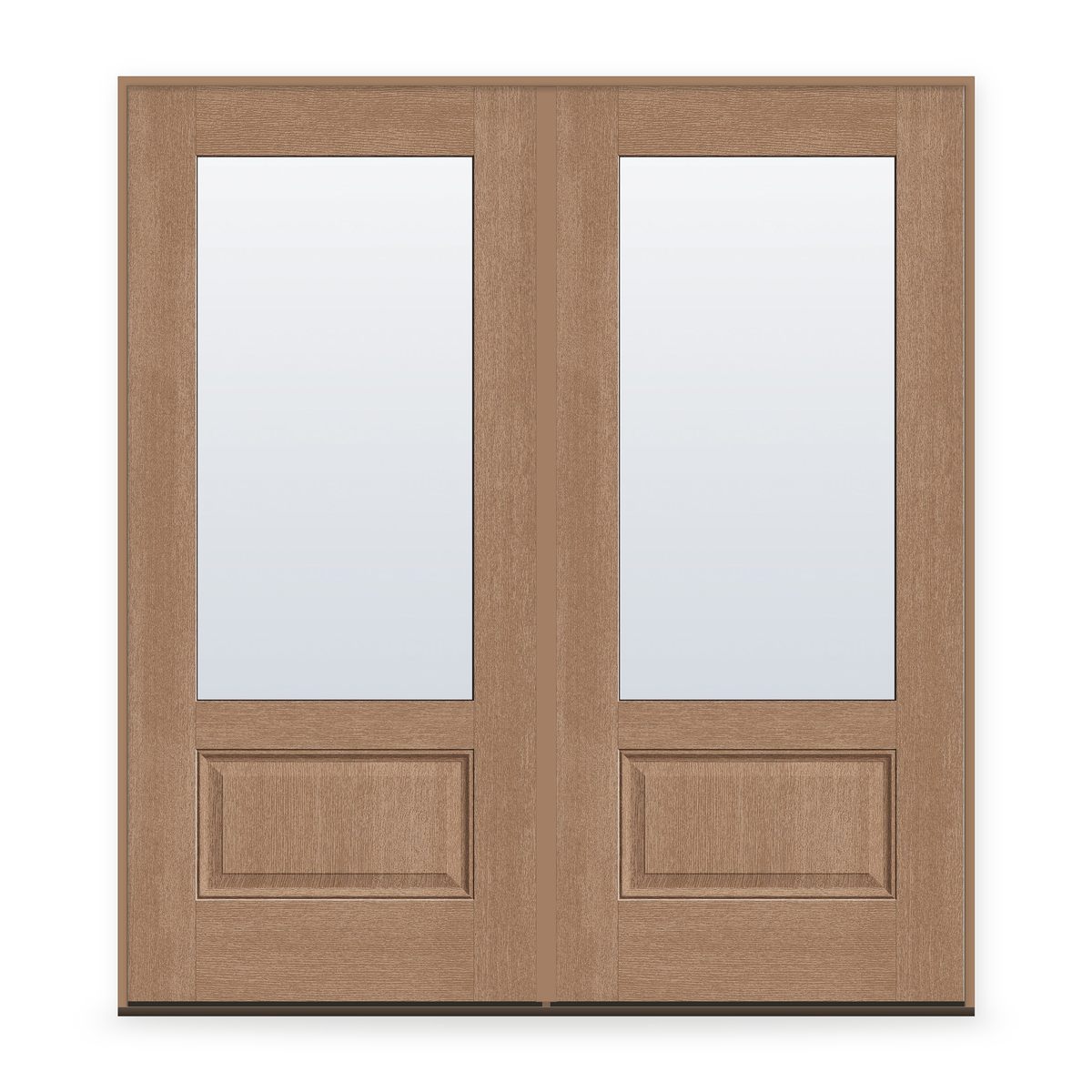 Double Clear Flush Glazed Fiberglass Entry Door System - 3/4 Lite, Tan Woodgrain