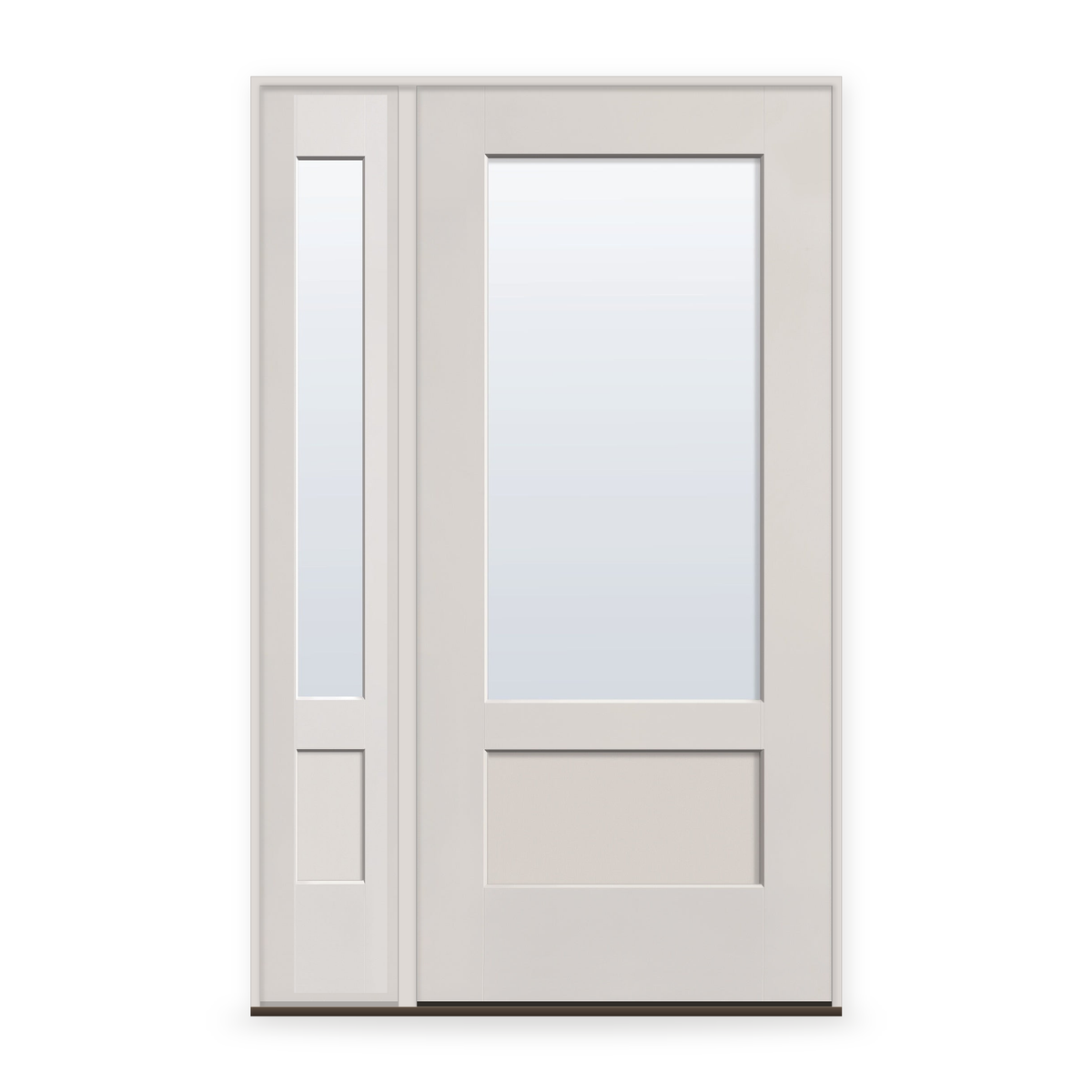 Clear Flush Glazed Fiberglass Entry Door System with Sidelite - 3/4 Lite Shaker, White Satin Smooth, 