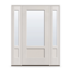 Clear Flush Glazed Fiberglass Entry Door System with Two Sidelites - 3/4 Lite Shaker, White Satin Smooth, 