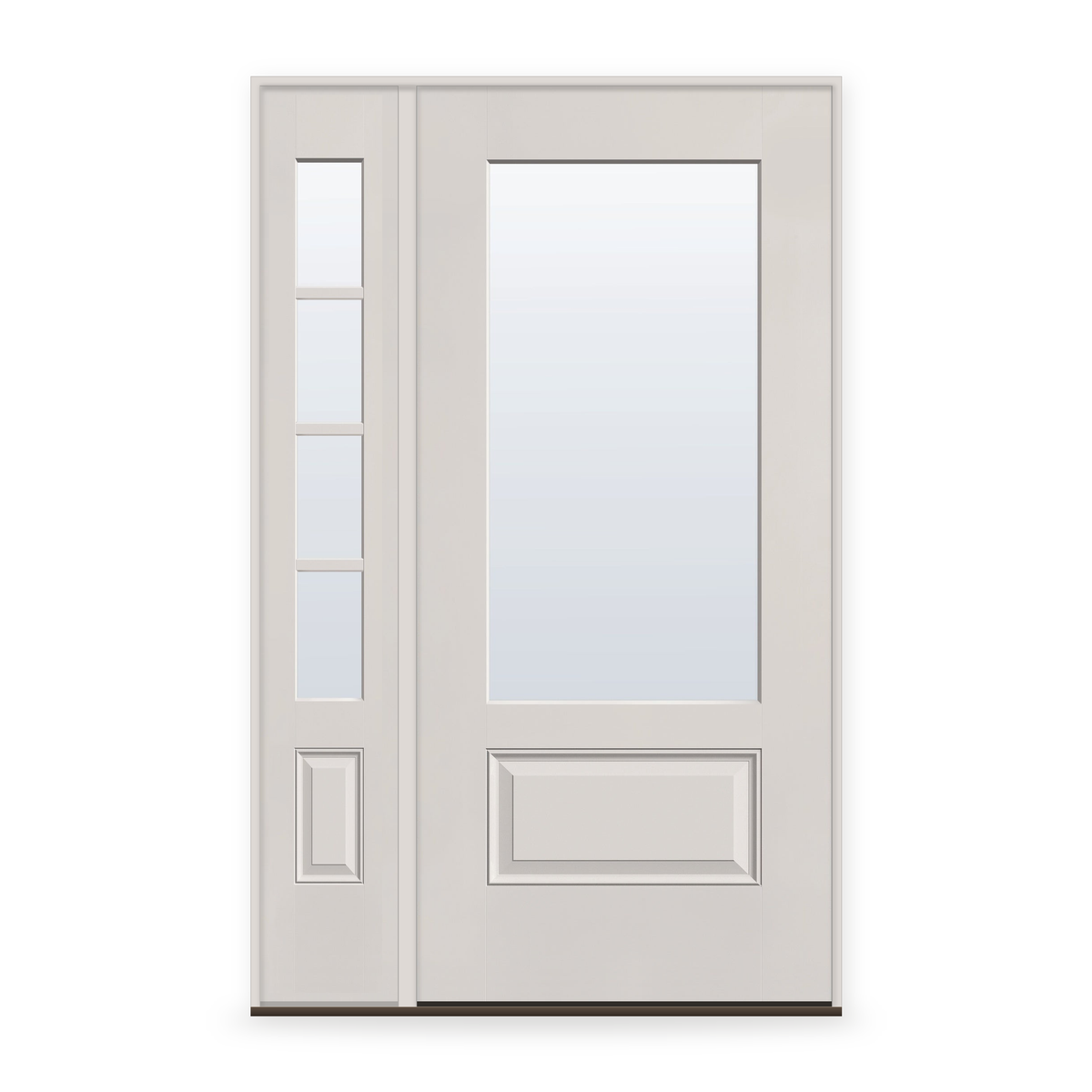 Clear Flush Glazed Fiberglass Entry Door System with Sidelite - 3/4 Lite, White Satin Smooth