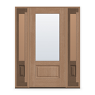 Clear Flush Glazed Fiberglass Entry Door System with Two Sidelites - 3/4 Lite, Tan Woodgrain