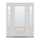 Clear Flush Glazed Fiberglass Entry Door System with Two Sidelites - 3/4 Lite, White Satin Smooth