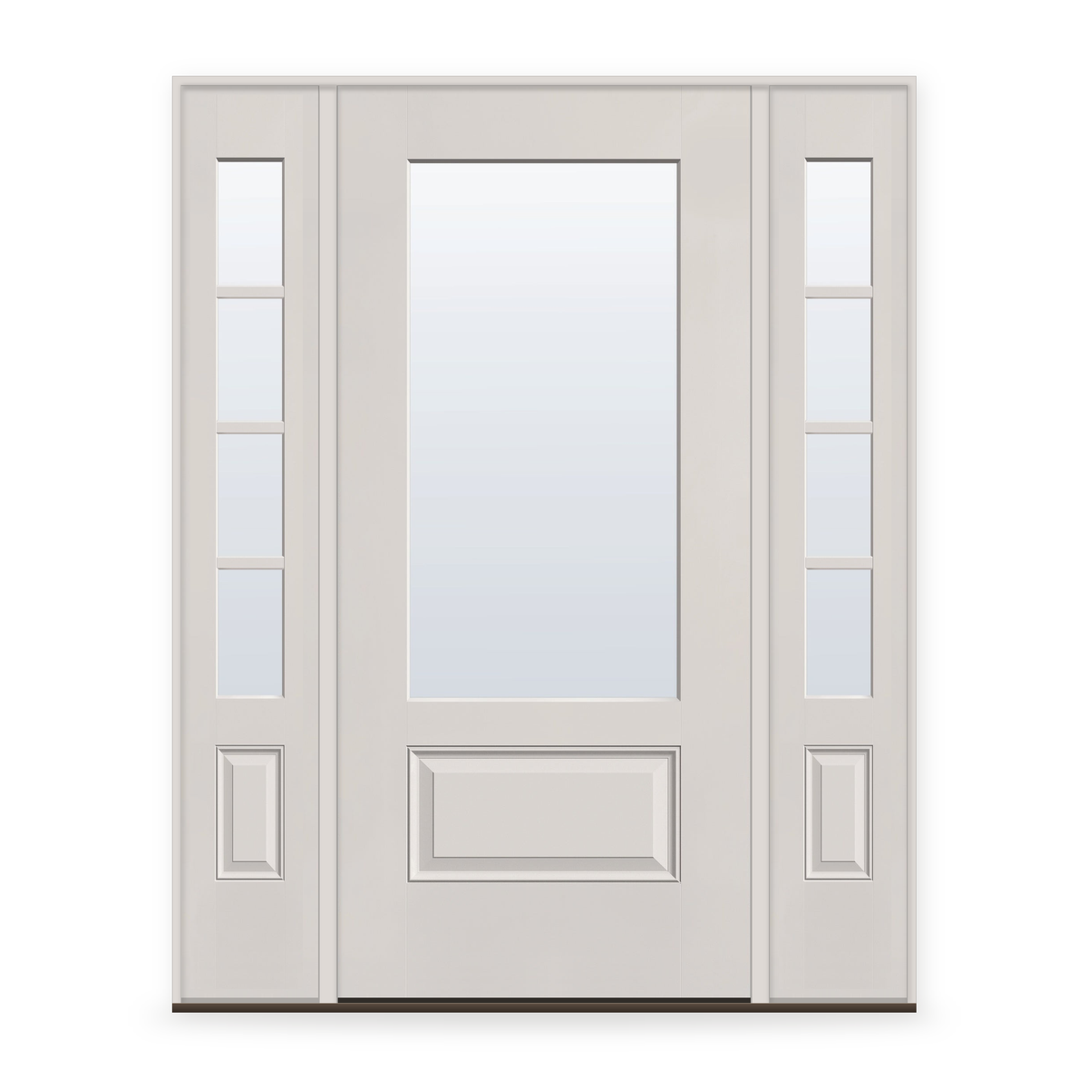 Clear Flush Glazed Fiberglass Entry Door System with Two Sidelites - 3/4 Lite, White Satin Smooth