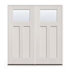 Double Clear Flush Glazed Fiberglass Entry Door System - Craftsman 2 Panel, White Satin Smooth