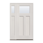 Clear Flush Glazed Fiberglass Entry Door System with Sidelite - Craftsman 2 Panel, White Satin Smooth