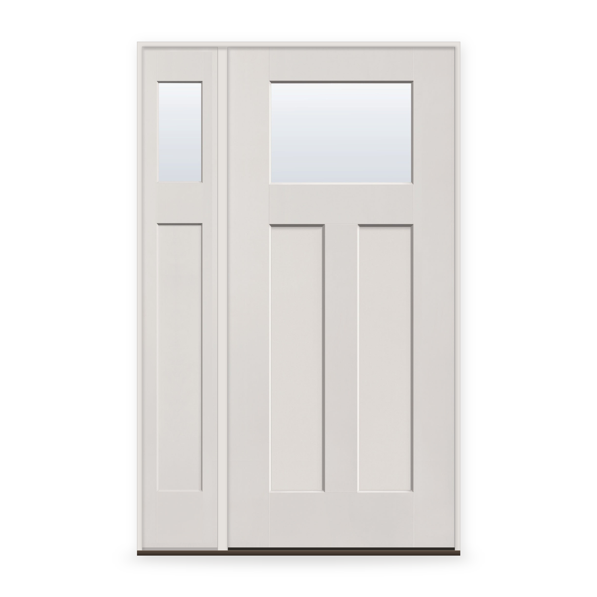 Clear Flush Glazed Fiberglass Entry Door System with Sidelite - Craftsman 2 Panel, White Satin Smooth