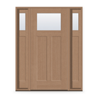 Clear Flush Glazed Fiberglass Entry Door System with Two Sidelites - Craftsman 2 Panel, Tan Woodgrain